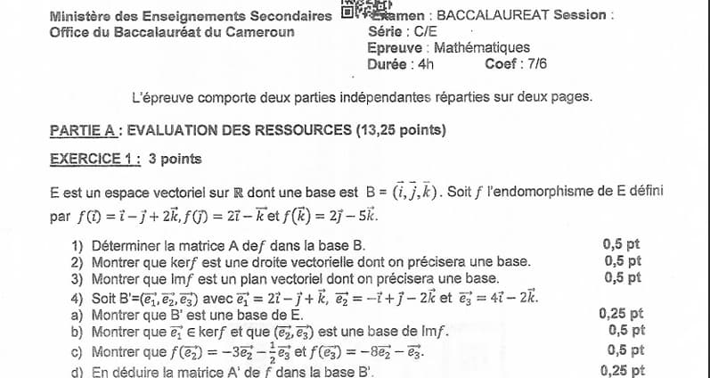 BACCALAUREAT Series C Mathematiques - 2024/2025
