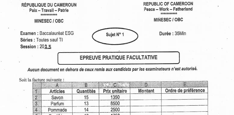 BACCALAUREAT Series C Epreuve Pratique Facultative - 2024/2025