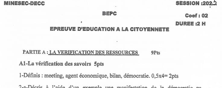 BEPC Education A La Citoyennete - 2024/2025