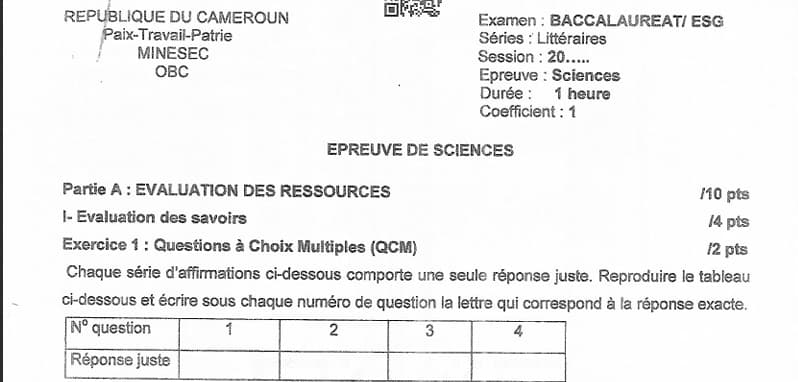 BACCALAUREAT Series A4 Sciences - 2024/2025