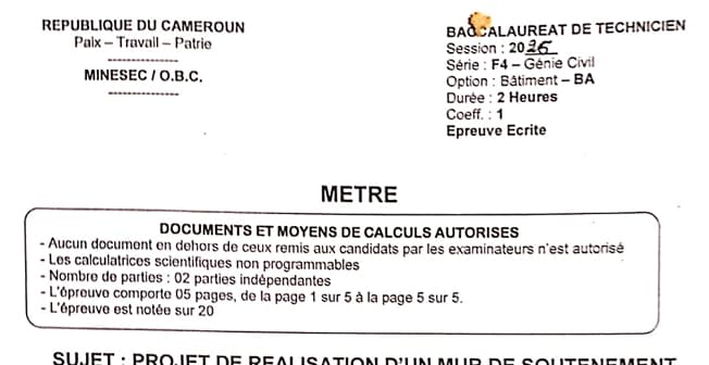 BACCALAUREAT TECHNIQUE Series F4/BA Metre - 2024/2025