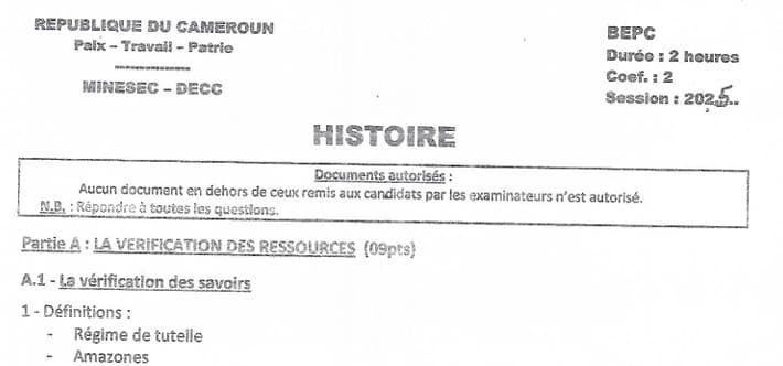 BEPC Histoire - 2024/2025