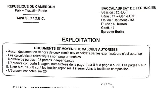 BACCALAUREAT TECHNIQUE Series F4/BA Exploitation - 2024/2025