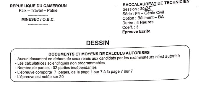 BACCALAUREAT TECHNIQUE Series F4/BA Dessin - 2024/2025