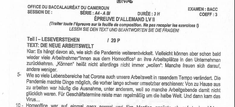 BACCALAUREAT Series A4 Allemand Lv 2 - 2024/2025