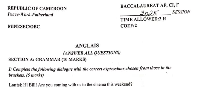 BACCALAUREAT TECHNIQUE Series F4/BA Anglais - 2024/2025