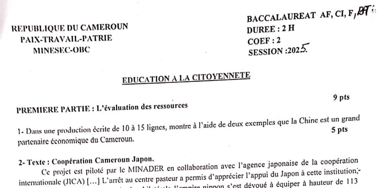 BACCALAUREAT TECHNIQUE Series AF1 Education A La Citoyennete - 2024/2025