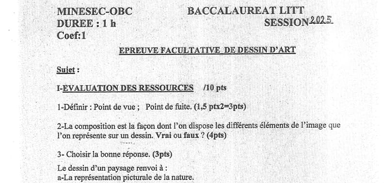 BACCALAUREAT Series A4 Dessin D'art - 2024/2025