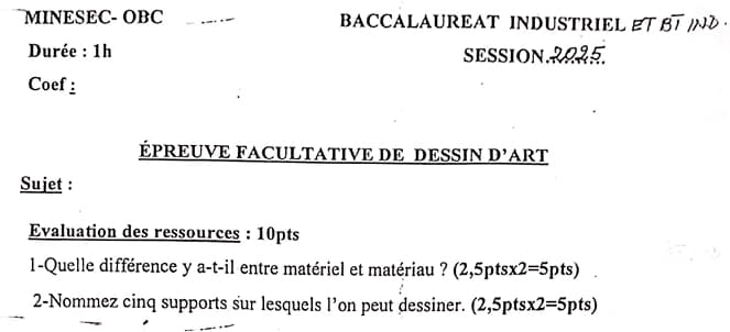BACCALAUREAT TECHNIQUE Series F4/BA Dessin D'art - 2024/2025