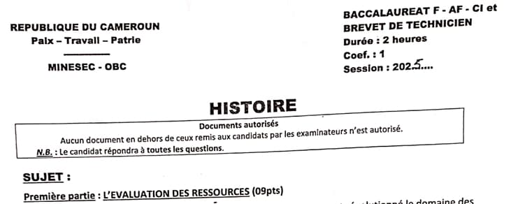 BACCALAUREAT TECHNIQUE Series F4/TP Histoire - 2024/2025