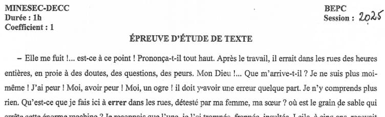 BEPC Etude De Texte - 2024/2025