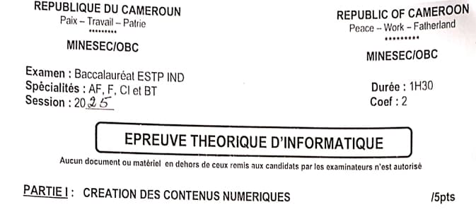 BACCALAUREAT TECHNIQUE Series AF1 Informatique Theorique - 2024/2025