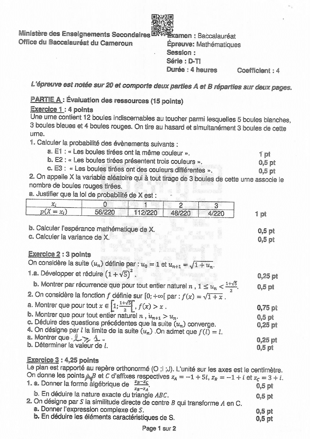 BACCALAUREAT Series D Mathematique - 2024/2025