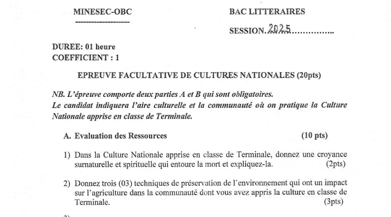 BACCALAUREAT Series ABI Cultures Nationales - 2024/2025