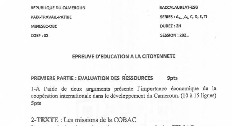 BACCALAUREAT Series A4 Education A La Citoyennete - 2024/2025