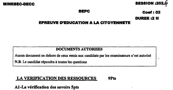 BEPC Education A La Citoyennete - 2025/2026