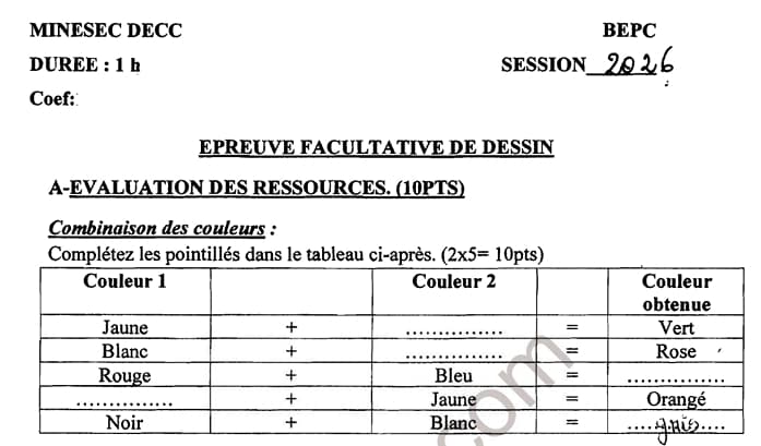 BEPC Dessin - 2025/2026