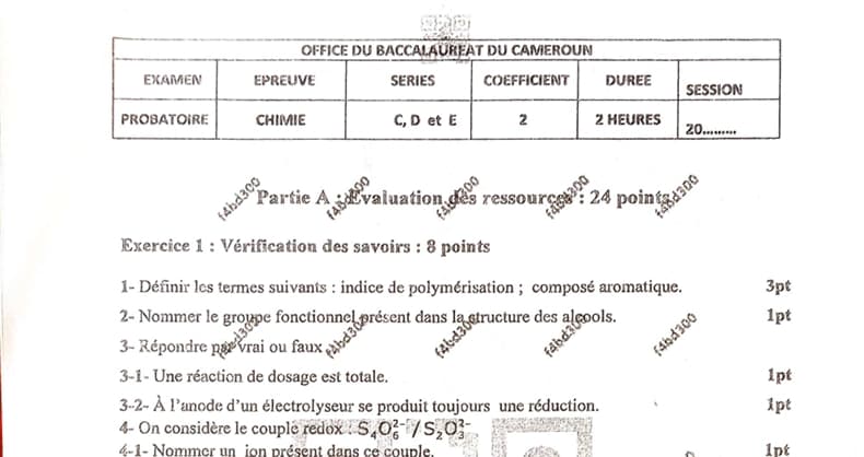 PROBATOIRE Series C Chimie - 2025/2026