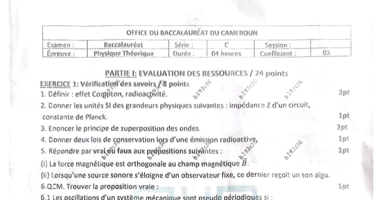 BACCALAUREAT Series C Physique Theorique - 2025/2026