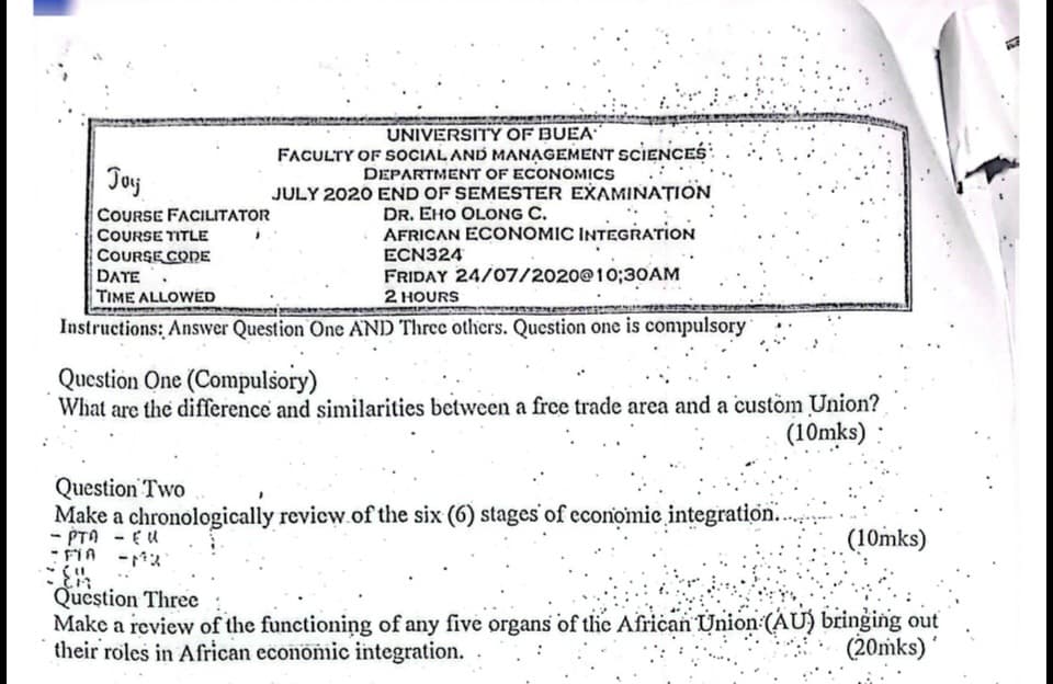 ECN324: Economics of African Integration