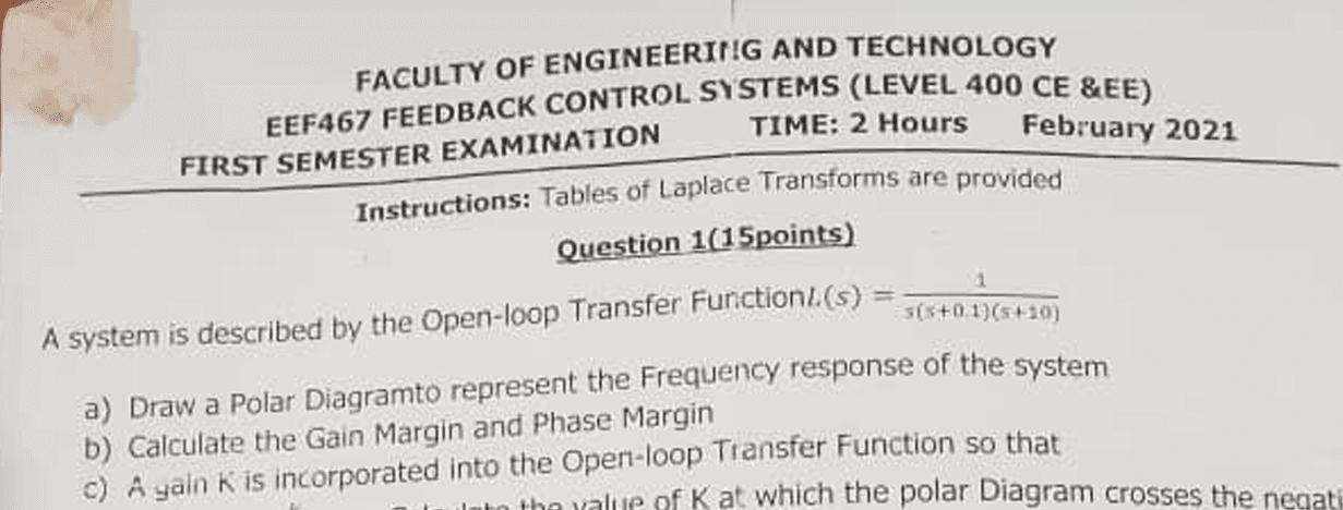 EEF467: Feedback Control Systems