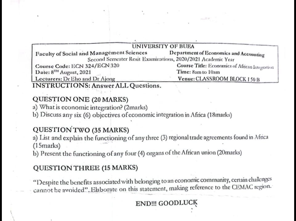 ECN324: Economics of African Integration