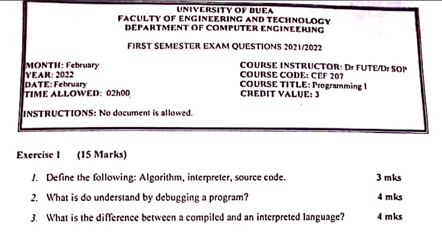 CEF207: Programming 1
