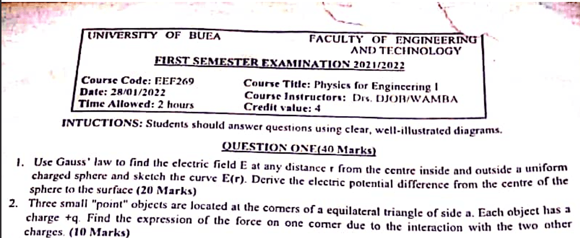 EEF269: Physics for Engineering 1