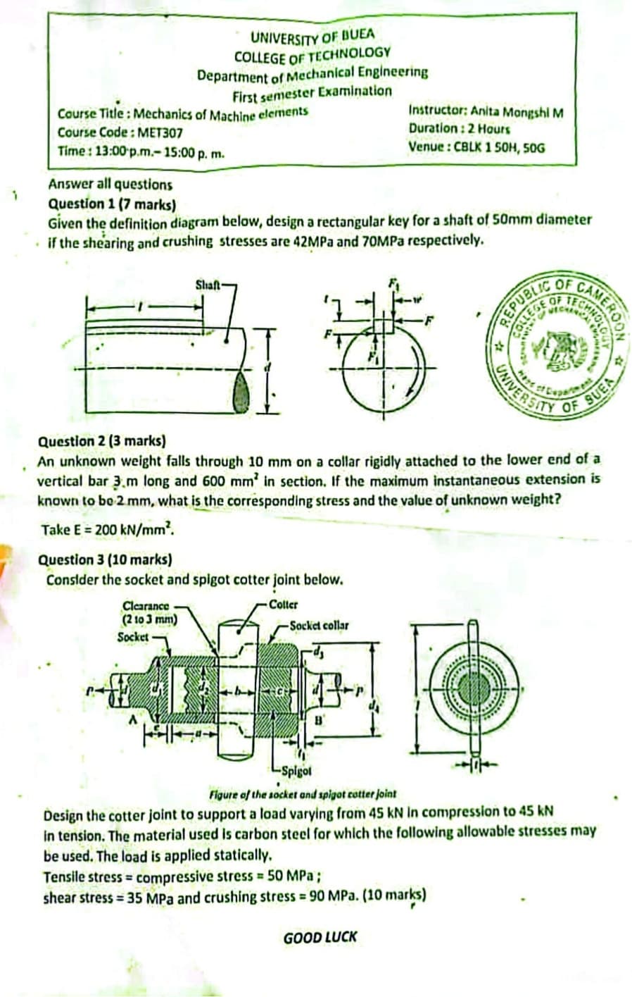 MET307: MECHANICS AND MACHINE ELEMENTS