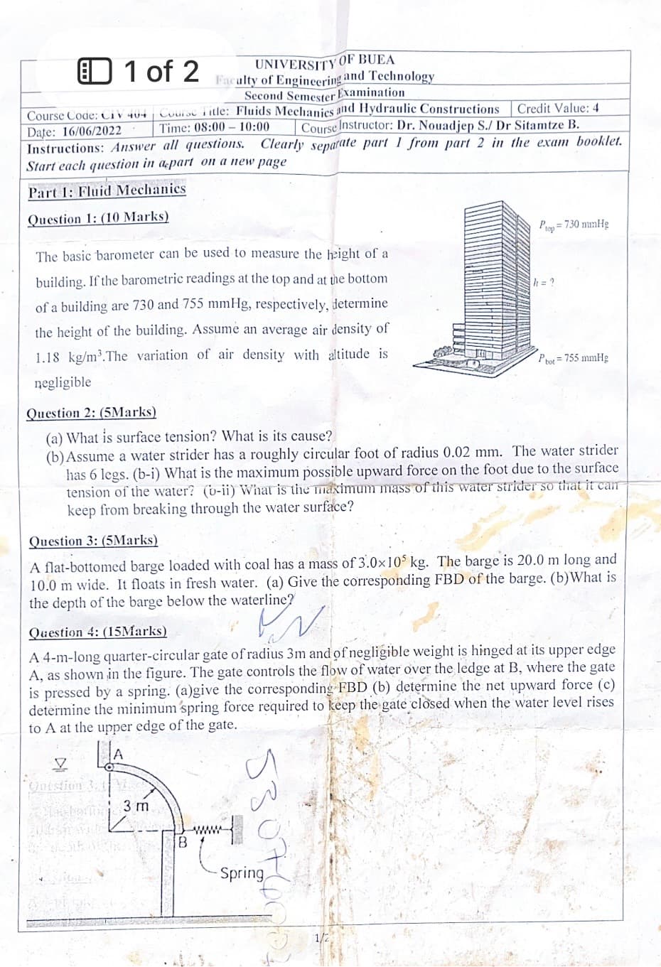 CIV404: FLUIDS MECHANICS and hydraulic constructions