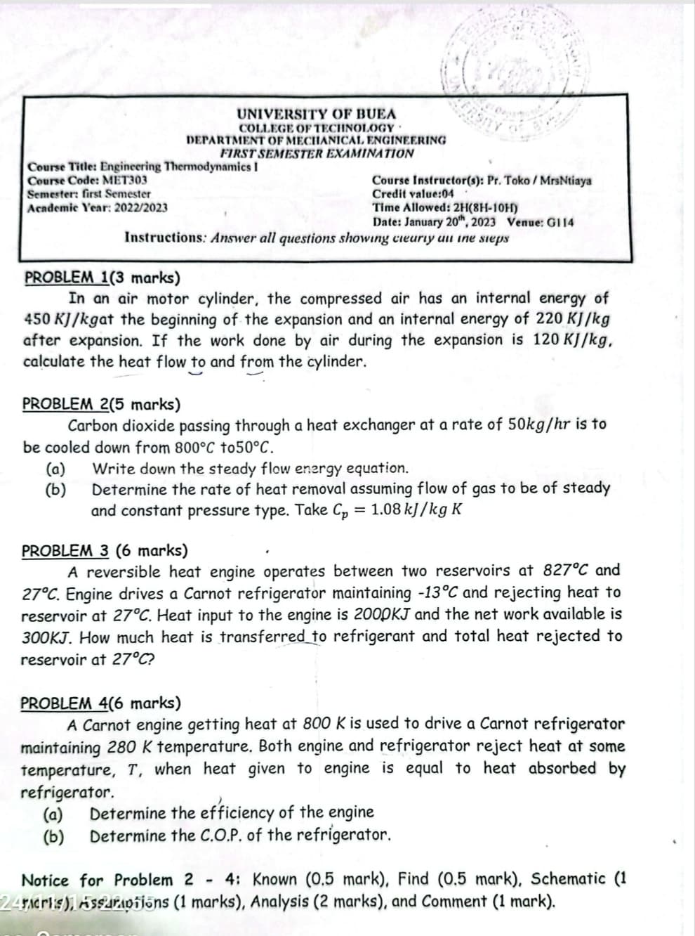 MET203: ENGINEERING THERMODYNAMICS I