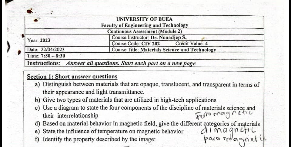 CIV202: Material Science and Technology