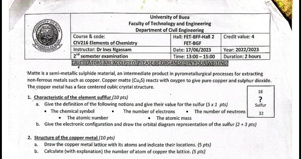 CIV216: Elements of Chemistry
