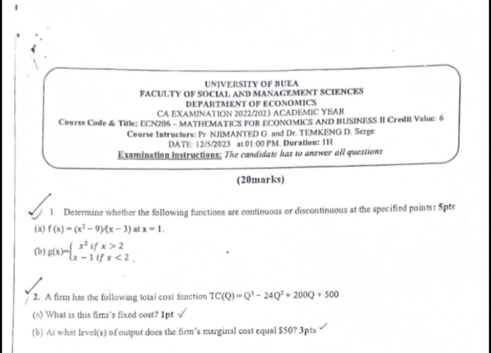 ECN206: Mathematics for economics and business 2