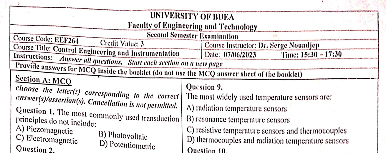 EEF264: Control engineering and instrumentation