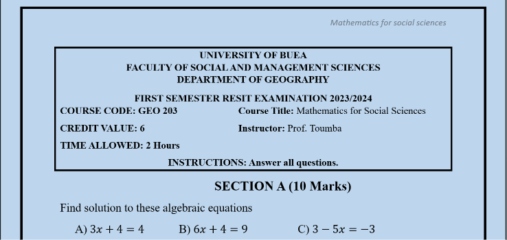 GEO203: Mathematics for Social Sciences