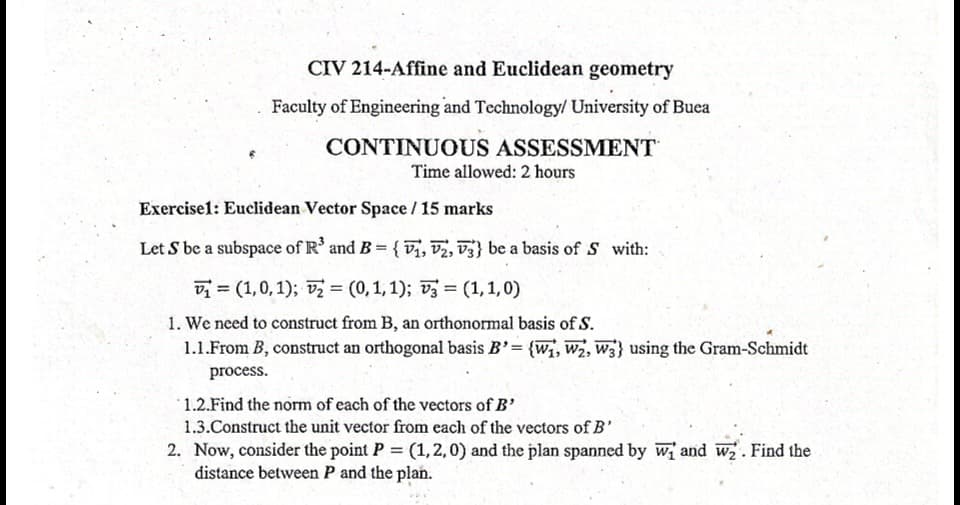 CIV214: Affine and Euclidean Geometry