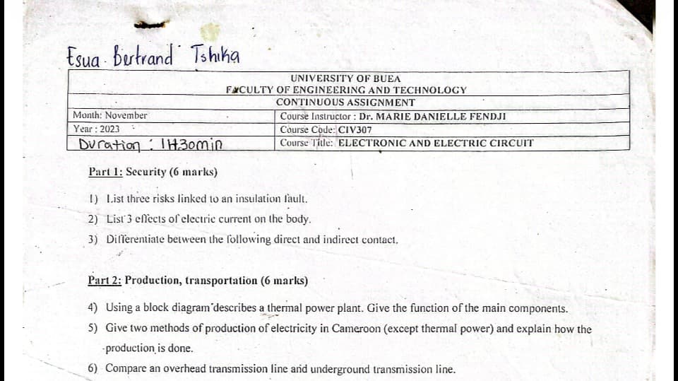 CIV307: Electronic and Electric Circuits