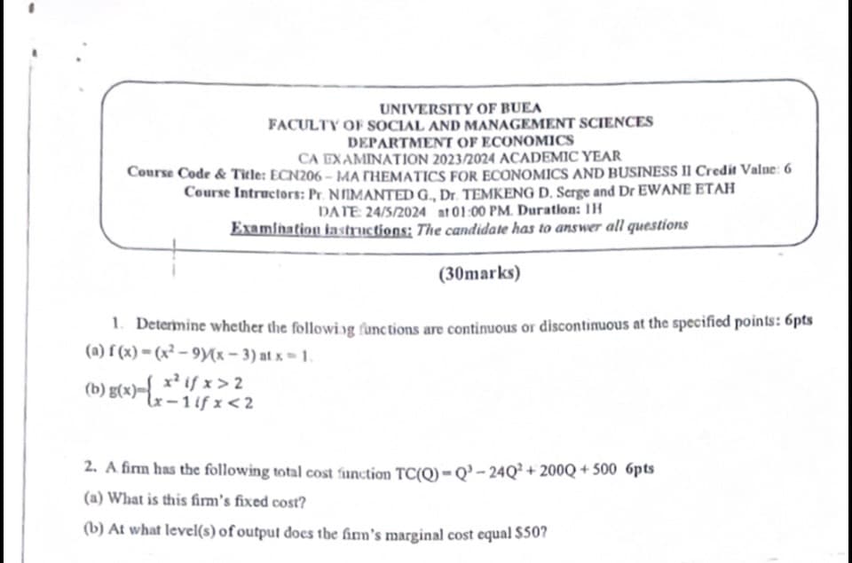 ECN206: Mathematics for economics and business 2