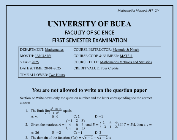 MAT211: Mathematics Methods and Statistics