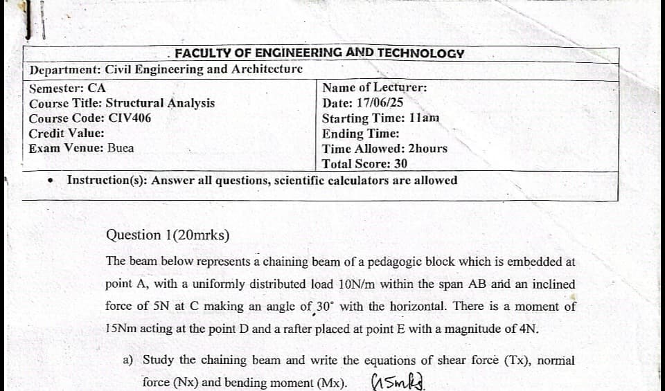 CIV406: Structural analysis