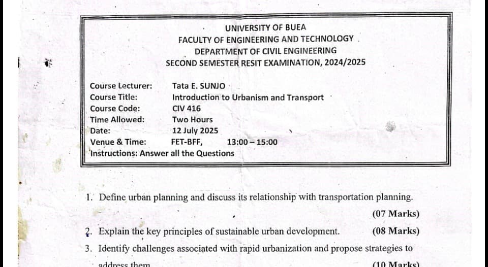 CIV416: Introduction to urbanism and transport