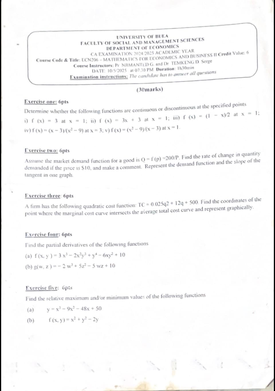 ECN206: Business mathematics