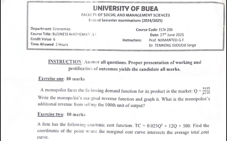 ECN206: Business mathematics