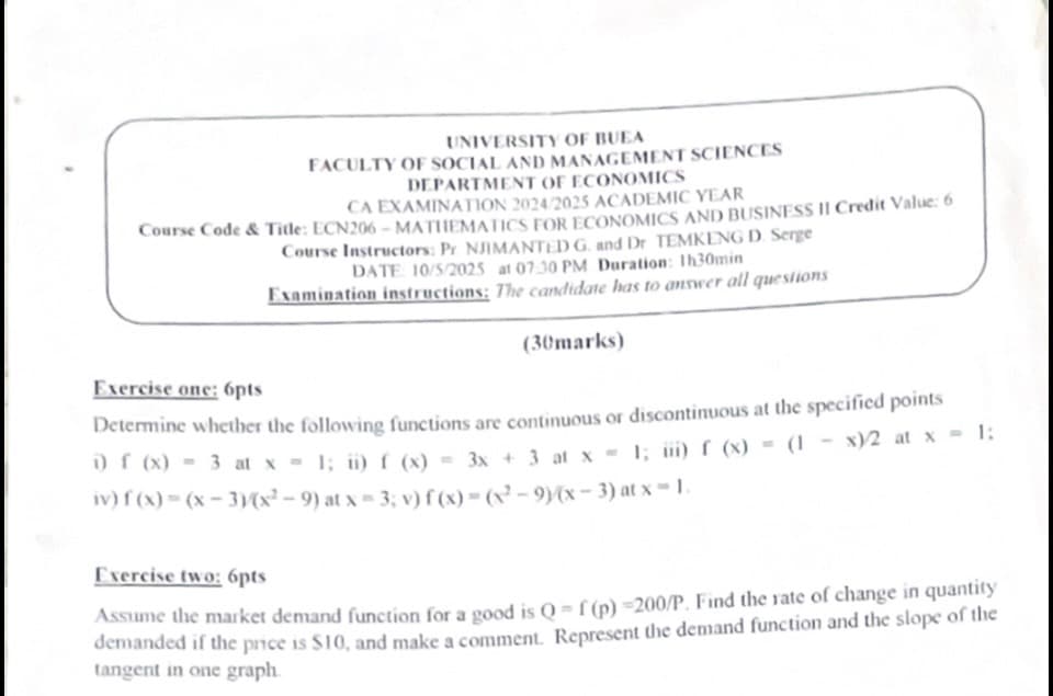 ECN206: Mathematics for economics and business 2