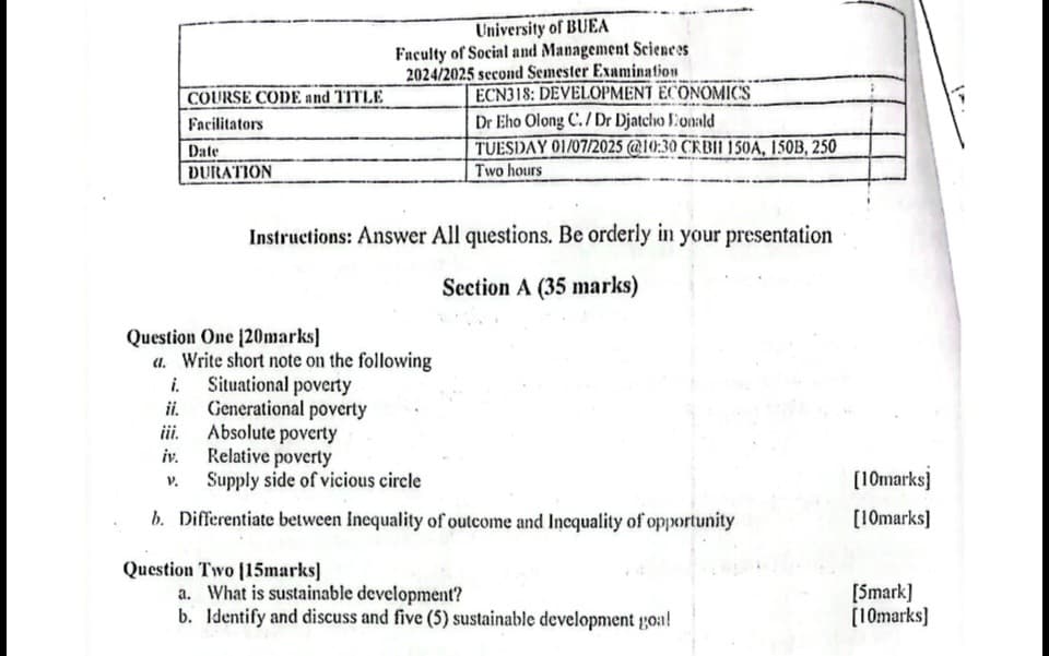 ECN318: Development Economics