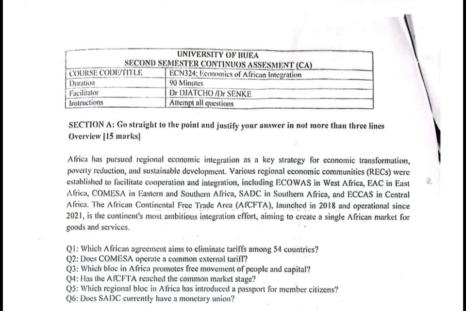 ECN324: Economics of African Integration