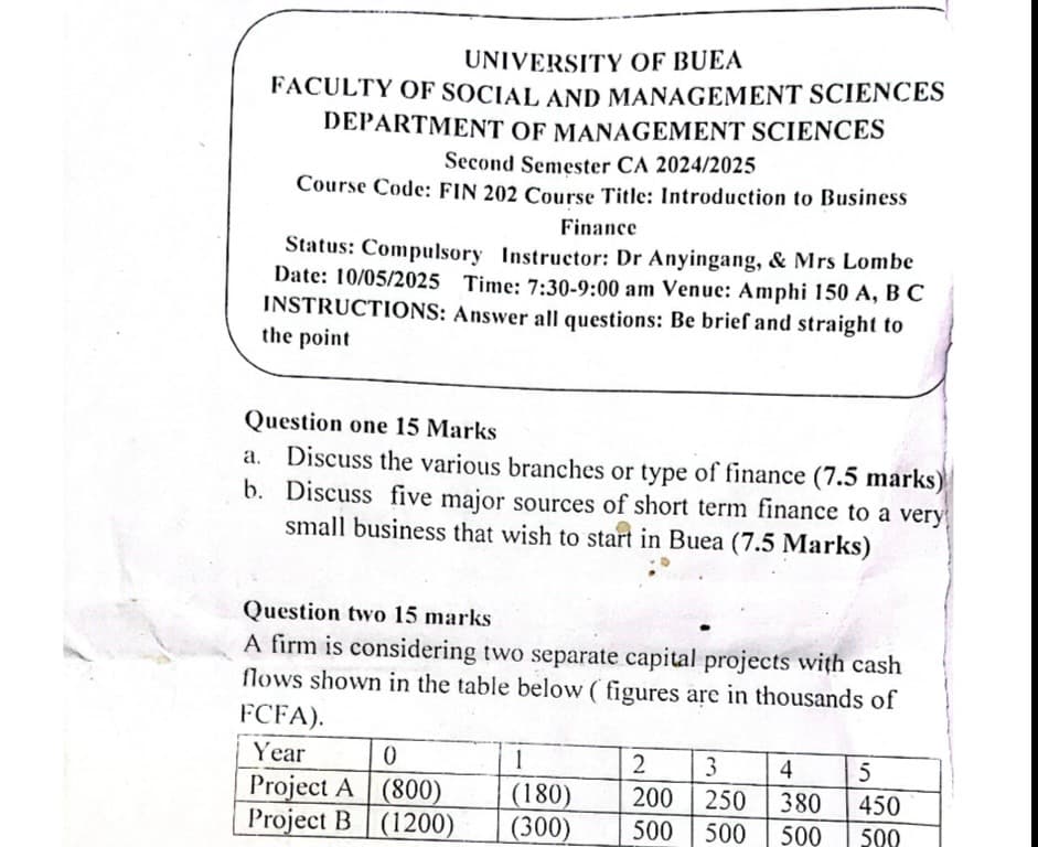FIN202: Introduction to business finance