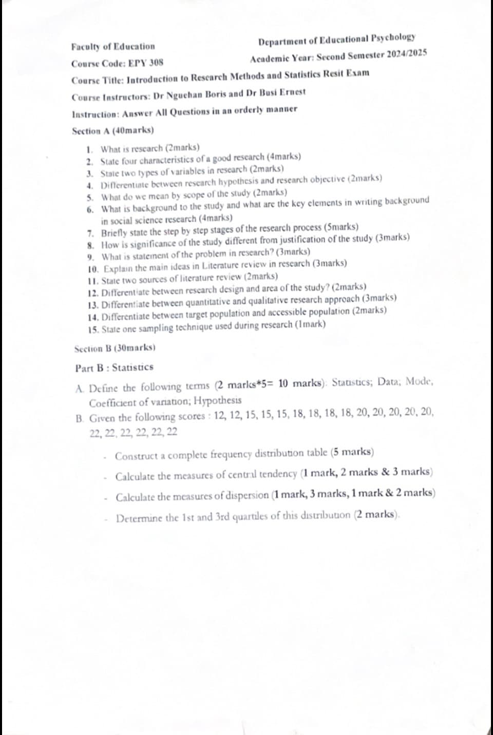 EPY308: Introduction to research methods and statistics