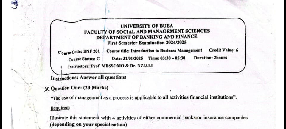 BNF201: Introduction to business management